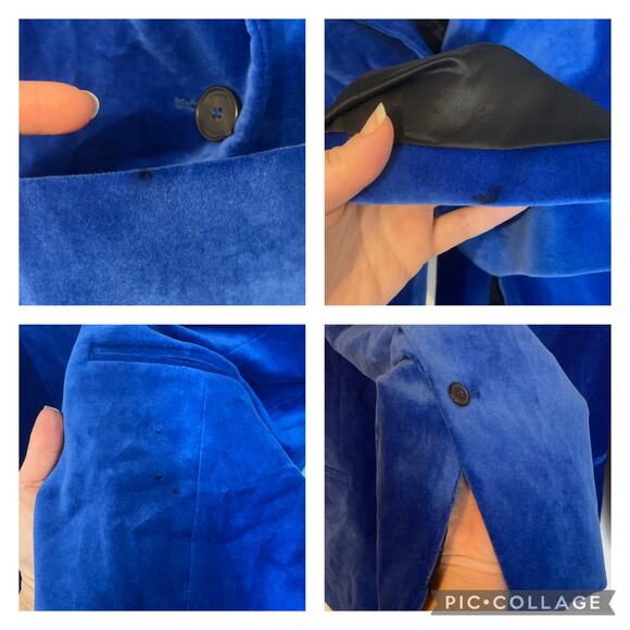 Frame Blue Velvet Single Button Blazer Women's Jacket Coat Business sz 4 - Picture 7 of 11